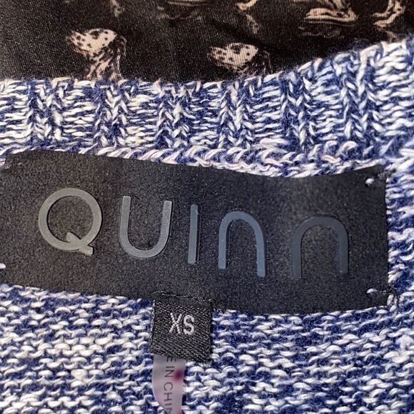 QUINN Navy Blue Textured Striped Marled Linen Cashmere Blend Crop Sweater -XS - Picture 5 of 7